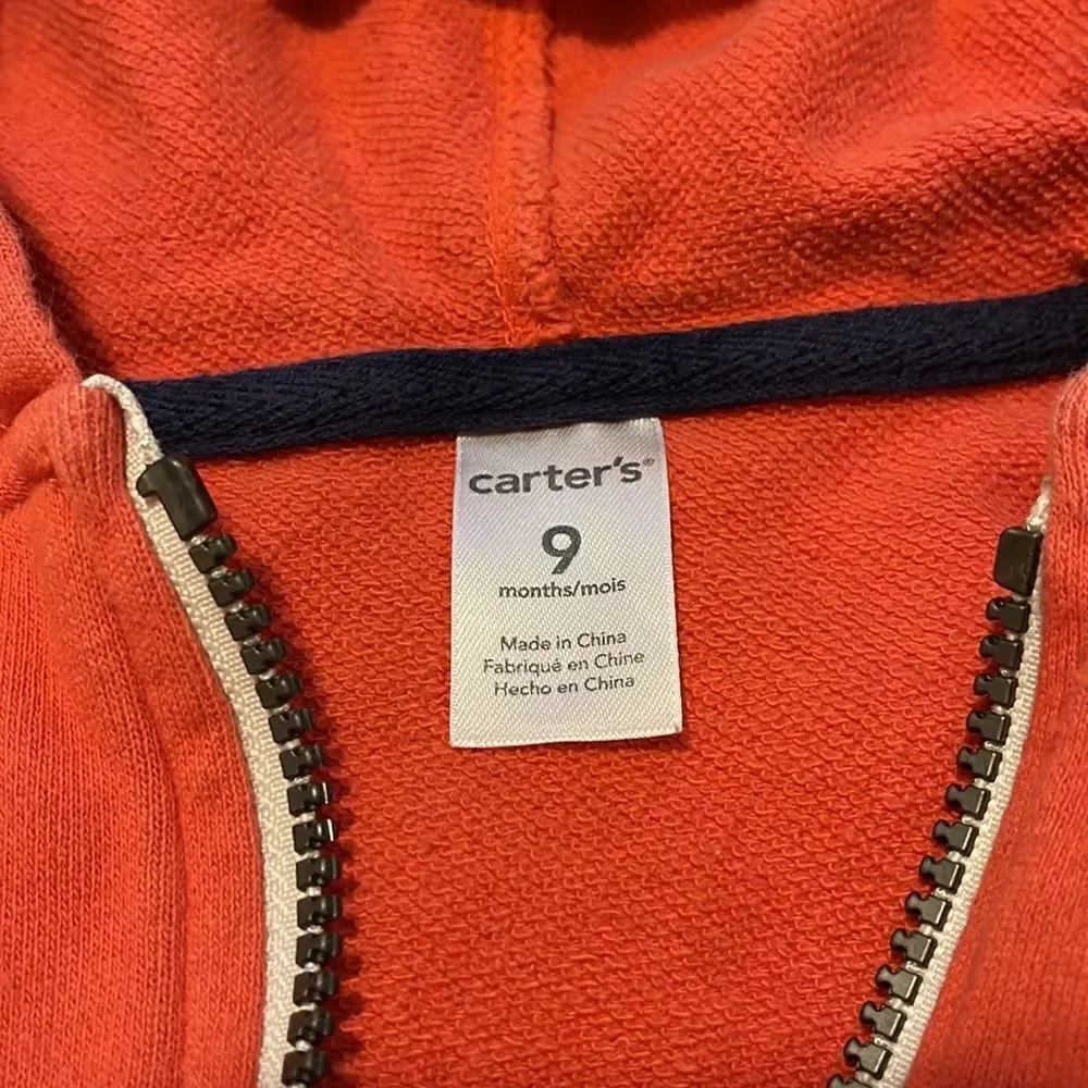 Carters Red Zip Up Hoodie “Handsome Dude” 9 months